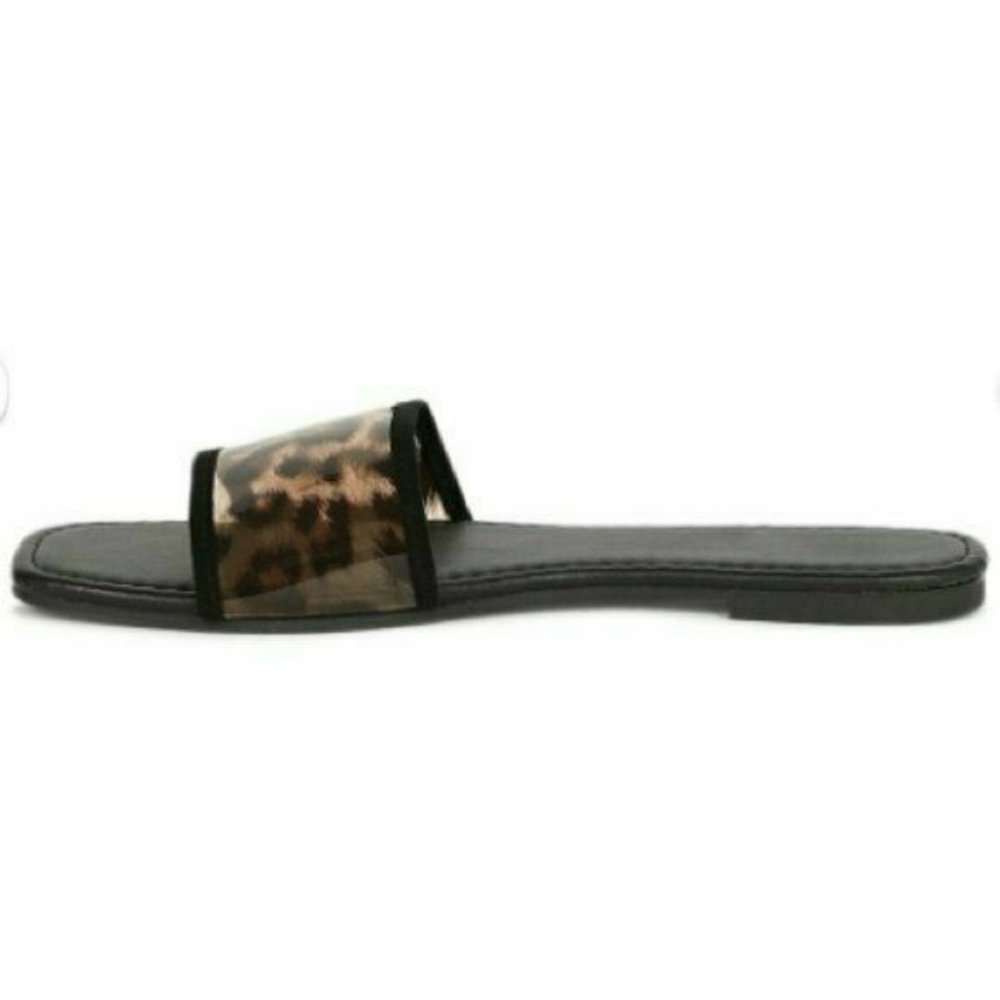 NIB Animal Print Flats SLIDES SIZE 7 Black Sandals - Picture 7 of 8